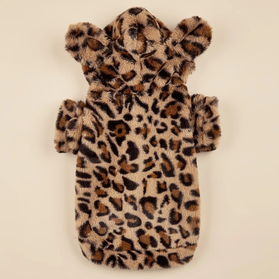Pet Hoodie For Small Medium Dogs Leopard Dog Hoodie With Ears Plush Dog Clothes Pet Apparel 250806