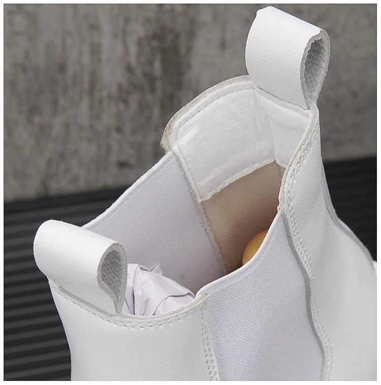 Mens Chelsea Boots - Unisex Couple Style Platform Mid-Calf Leather Boots Slip-On Round Toe Fashion Boots in White Green W250811