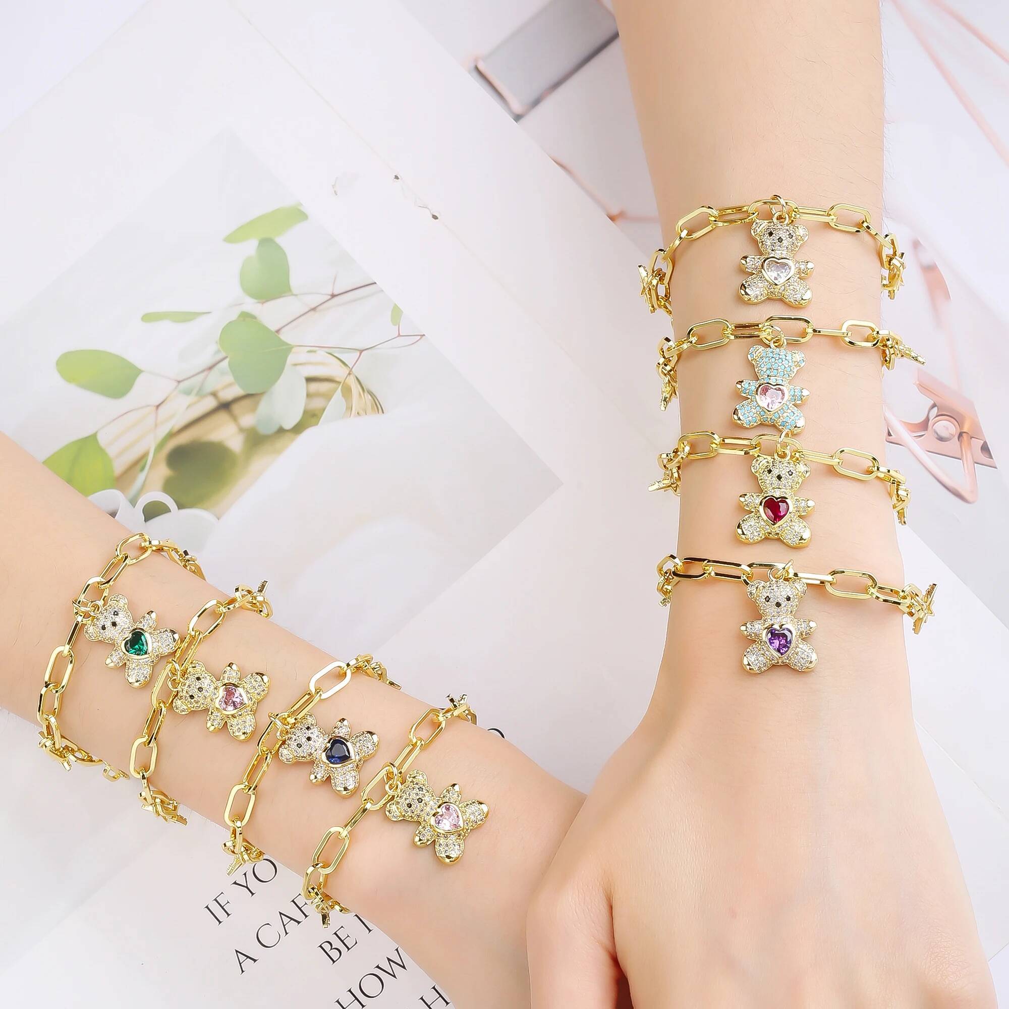 Hot Sale 2PCS Animal Bear Zirconia Bracelet Necklace Set for Women Female Daily Party Crystal Jewelry Girl Gift