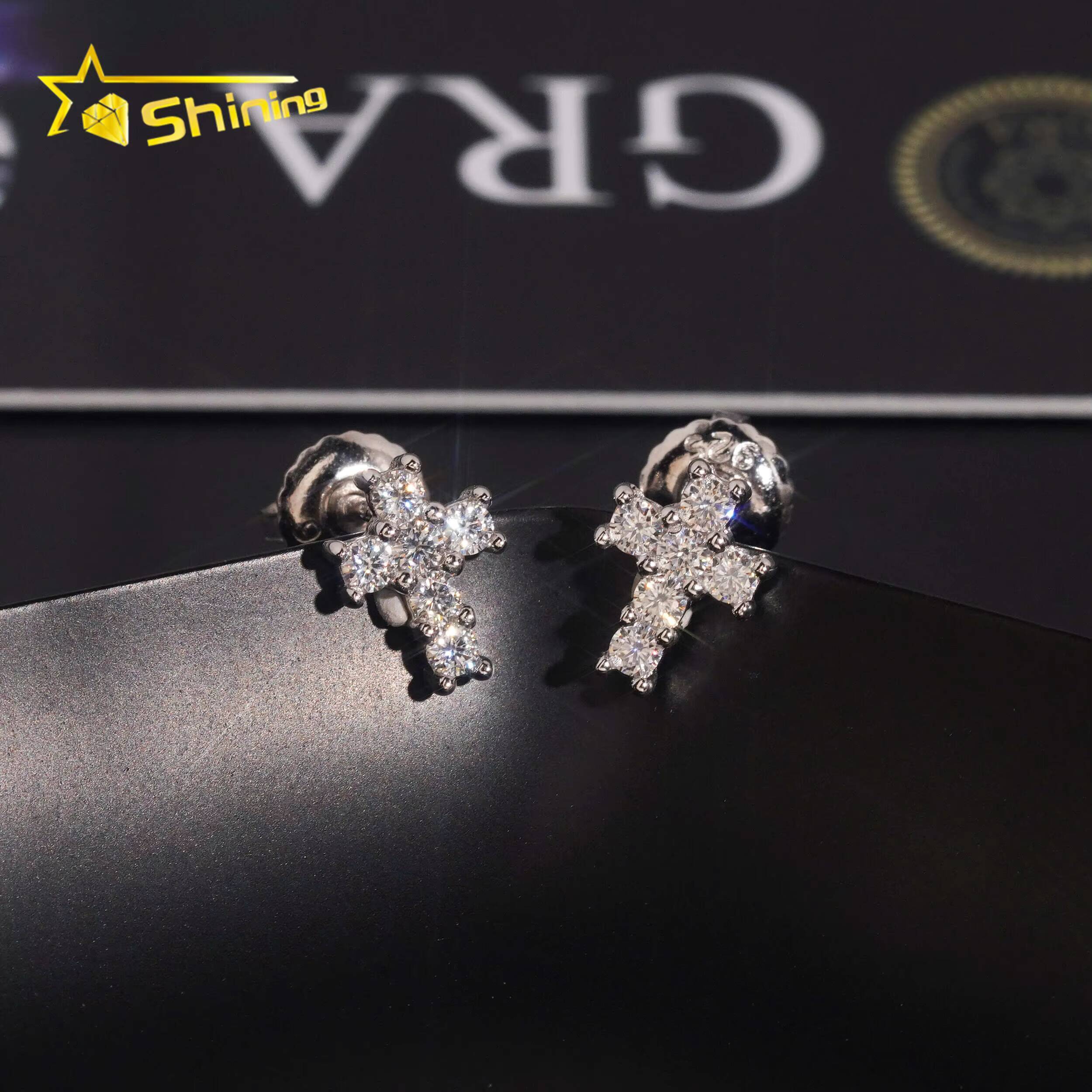 USA Warehouse Fast Shipping Cross Earrings 925 Sterling Silver Gold Plated Pass Diamond Test Moissanite Screw Back Stud Earring