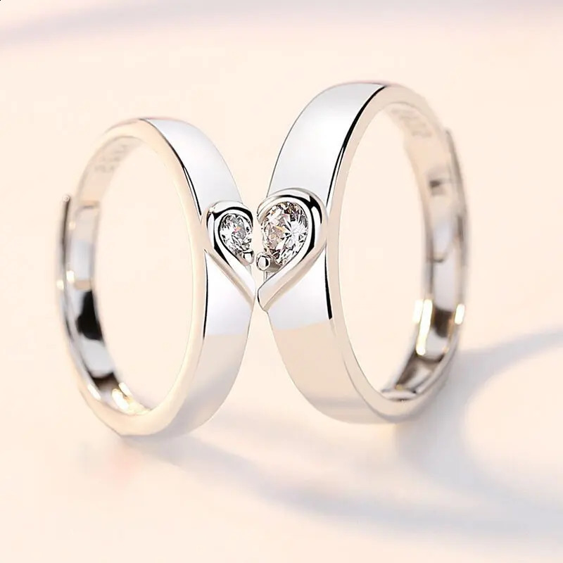 Romantic Couple Wedding Ring For Woman Men 2Pcs Love Heart Zircon Adjustable Rings Fashion Engaged Promise Jewelry Gifts 250805