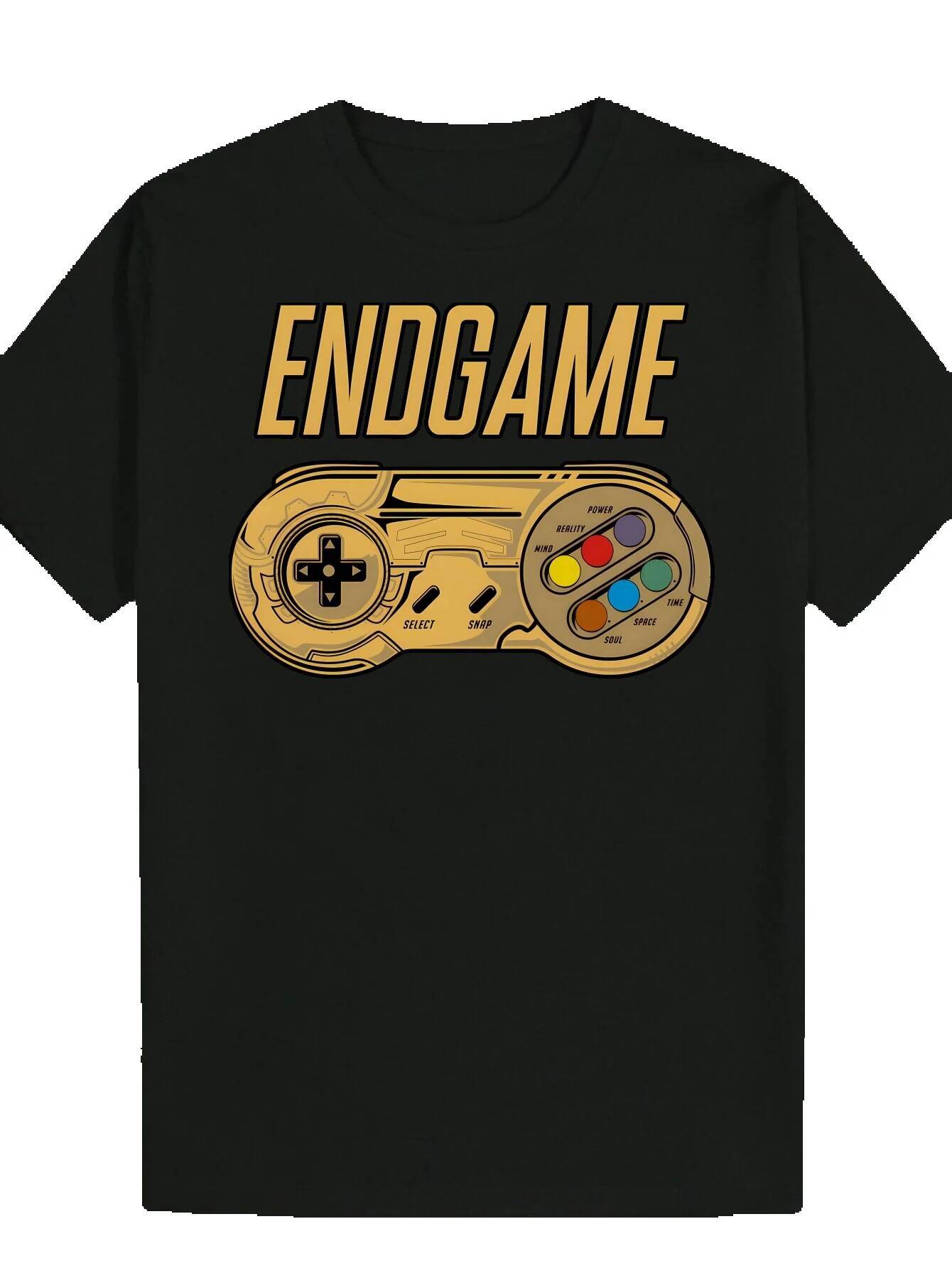 Men's Casual Summer T-Shirt, 100% Crew Neck, with 'Endgame' Controller Graphic Design, Lightweight and Breathable, Suitable for Enthusi
