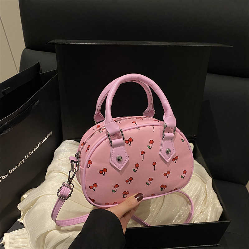 Korean Style Sweet Cherry Print Handbag Shoulder Bag for Women Large Capacity Summer 2025 Aesthetic Commuter Shoulder Crossbody Bag
