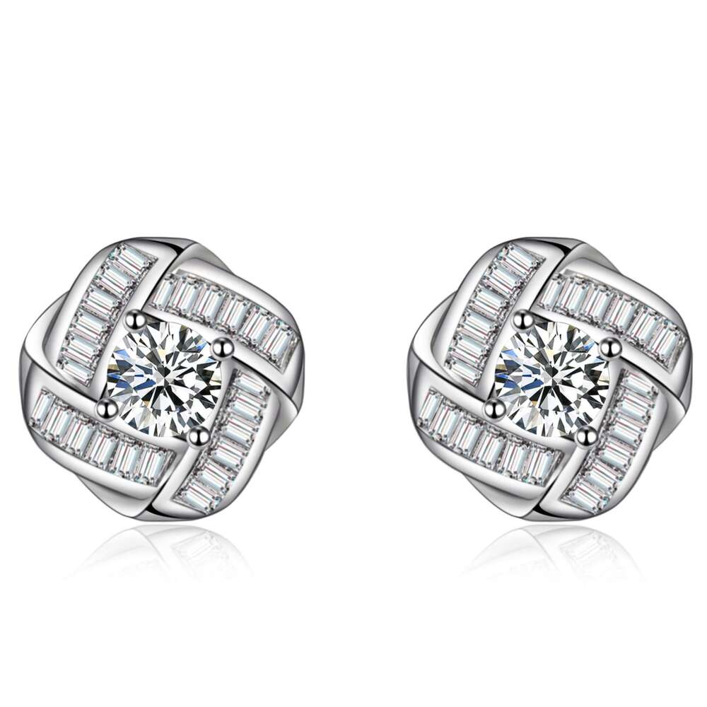 DHcollections Elegant Micro Pave Simple Internet Celebrity Personality Full Dia Baguette Zircon Rotating Love Earrings