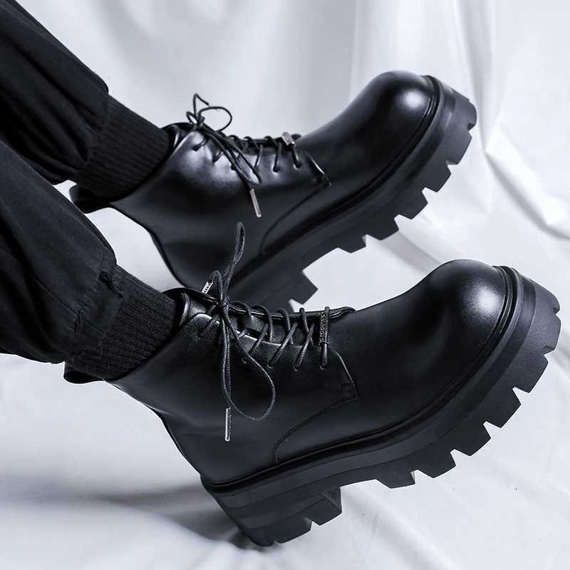 Autumn Men Casual Shoes 7cm Platform Leather Chunky Ankle Boots Outdoor High-top Sneakers Lace-up Comfortable Sport Shoes Size 36-45 W250811