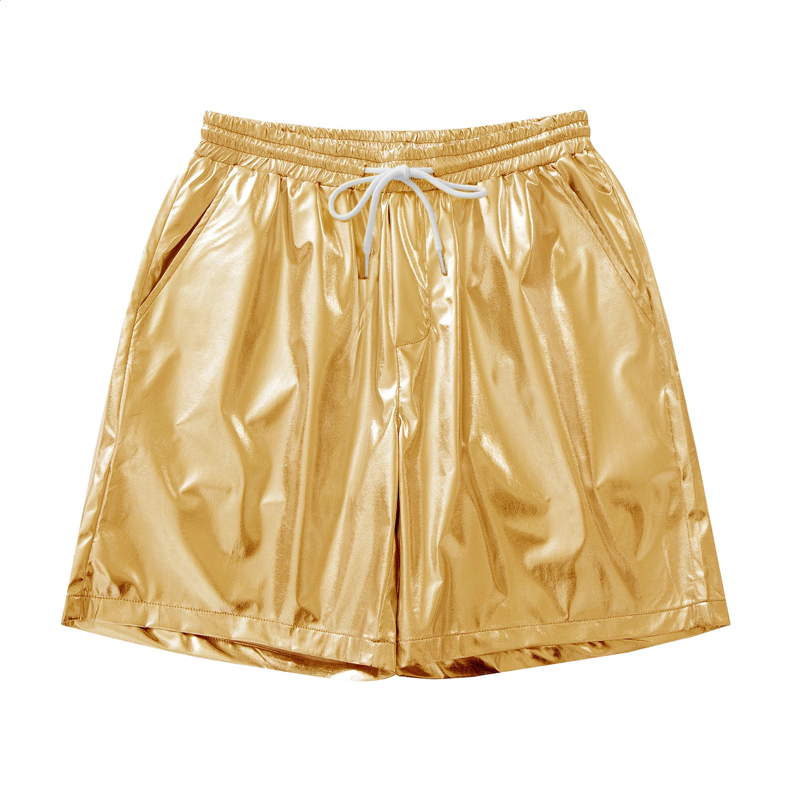 Mens Stage Performance Nightclub Shorts Bright Golden and Silvery Fashion Beach Board Short Pants 250729