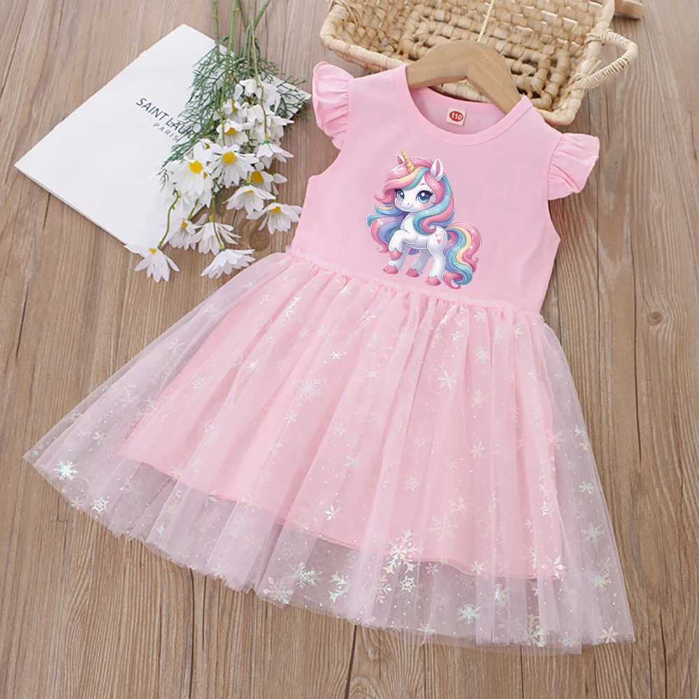 2025 New Summer Rainbow Girls Clothes Princess Dresses Flying Sleeve Kids Dress Unicorn Party Baby Dresses for Children Clothing W250811