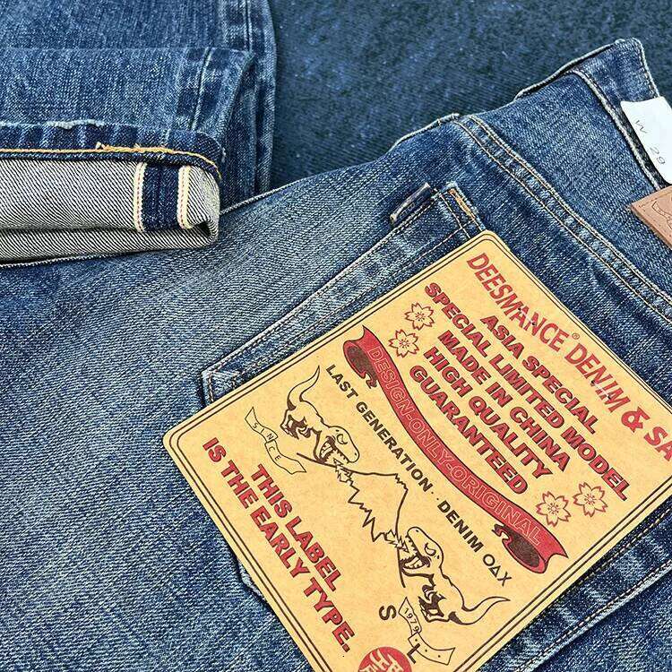 14oz Heavyweight Red Seedge Denim Jeans for Men Heavy Washed Distressed Straight Blue Pants Male American Casual Trousers