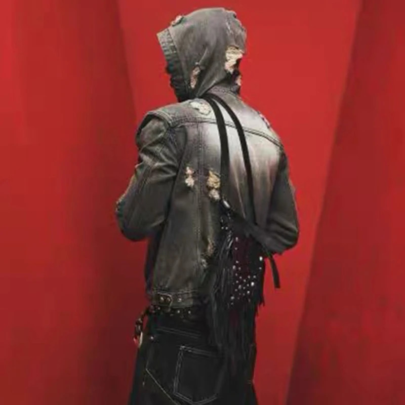 NIGO Mens Retro Old Fashion Denim Jacket Zip Destruction High Street Trend Hiphop #NGTOP11968 250811