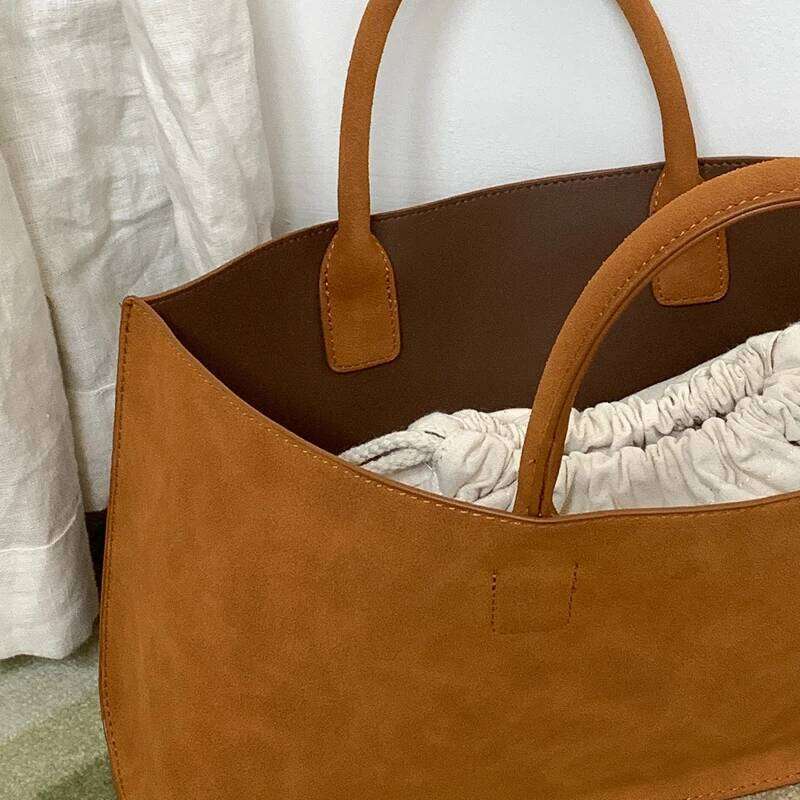 Classic Faux Suede Tote Bags For Women Designer Handbags And Purses 2024 New In Top Handle With Inner Pocket Carry Wrist