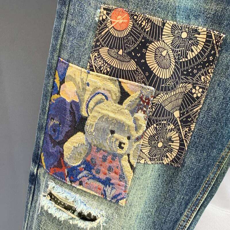 High Street Brand Retro Piercing Jeans Men's Loose Spring and Autumn New Style 2025 Personalized Trendy Patch Pants