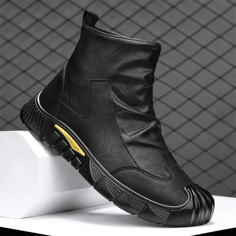 Men Chelsea Boots Slip-on Waterproof Ankle Boots Retro Black Men Fashion Boots Motorcycle Shoes Plus Size 2024 W250811