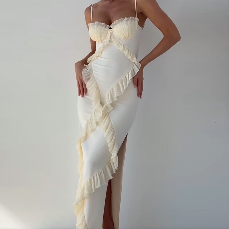 2025 Spring/Summer Women's Dress European and American Style Unique Street Beige fashion Lace Splicing Lace Dress New Designer