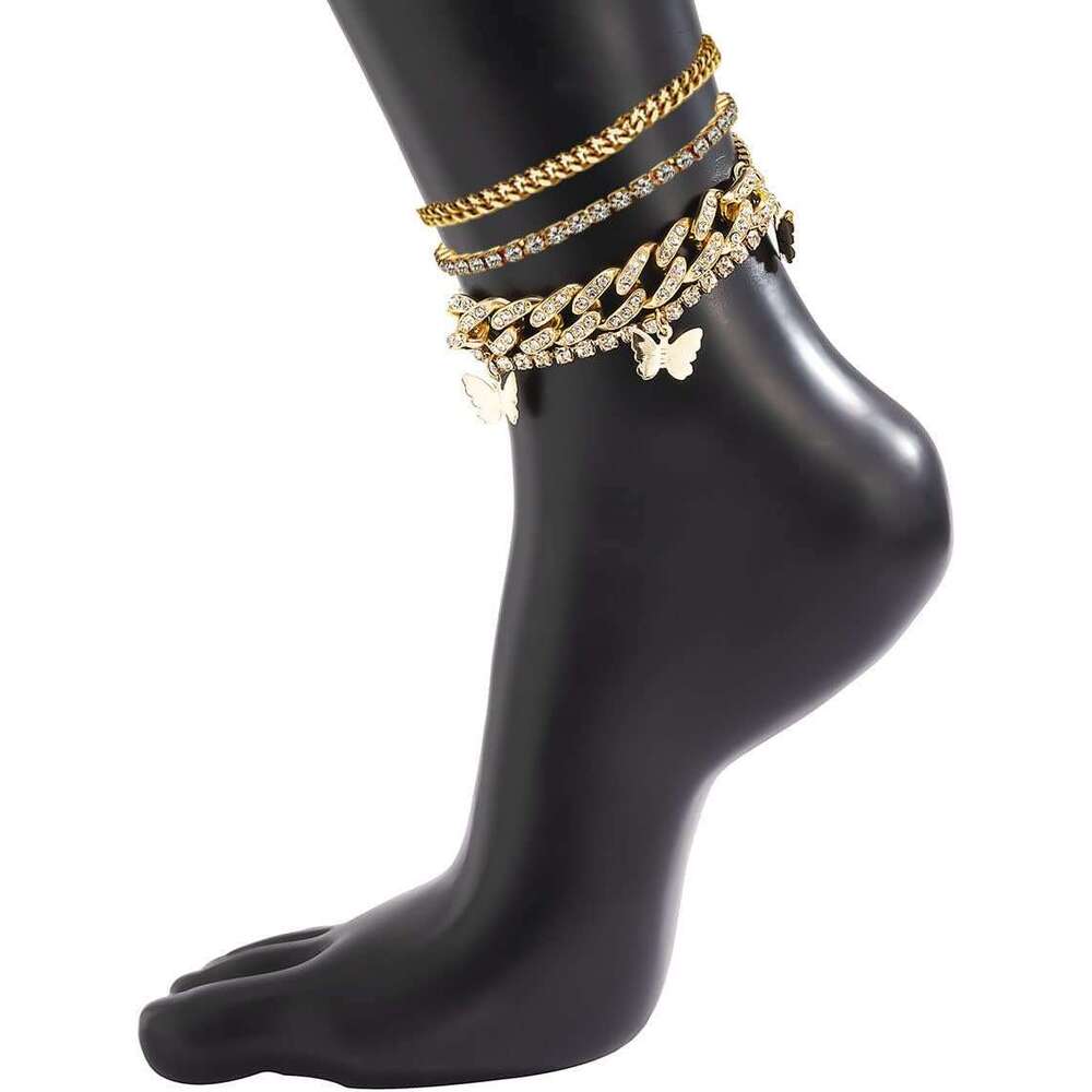 Butterfly for Women Rhinestone Anklets Bulk Adjustable Layered Beach Braided Chain Anklet Charm Ankle Bracelet Jewerly Gift