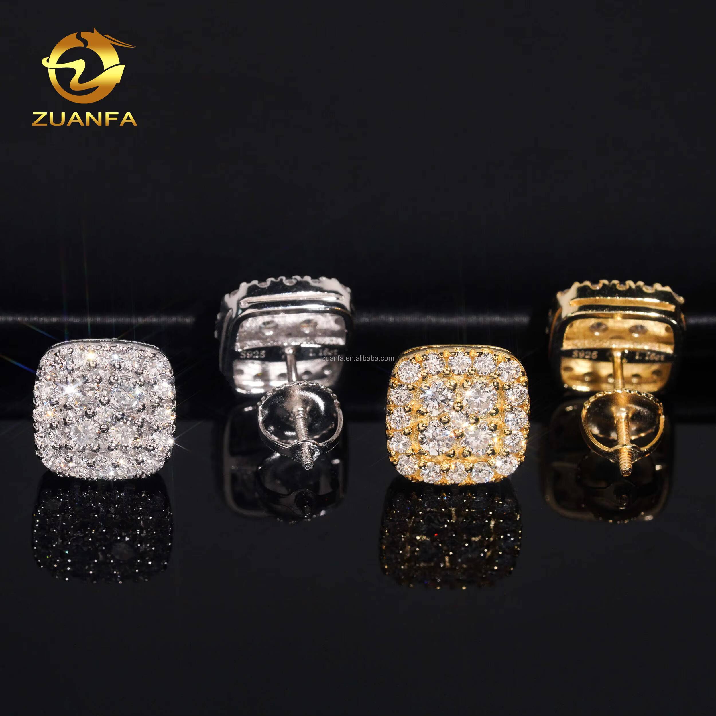 In Stock Luxury Jewelry Iced Out Hip Hop Sterling Silver 925 Screw Back Lab Grown Diamond HPHT Brilliant Shape Cluster Earrings