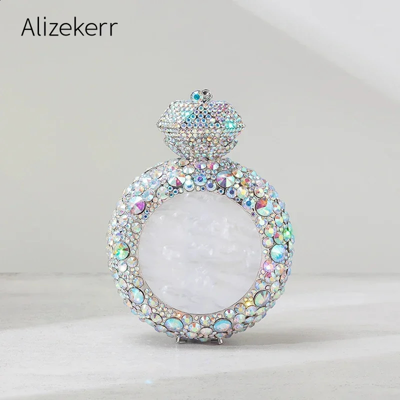 Alizekerr Perfume Bottle Shaped Crystal Evening Bags Women Gorgeous Classy Rhinestone Round Metal Clutch Purses Wedding Party 250809