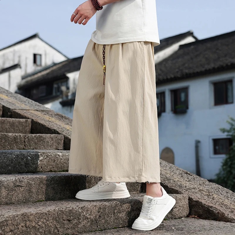 Summer AnkleLength Pants Men Fashion Chinese Style Casual Loose Harem Man Lightweight Straight Wide Leg M5XL 250729