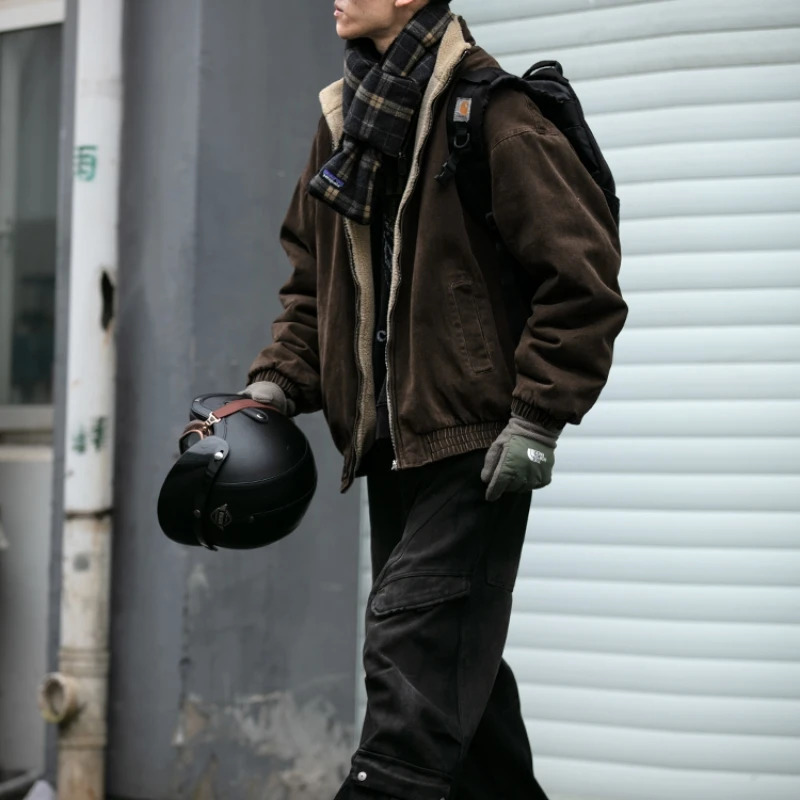 Japanese Vintage Polar Fleece Jacket Men Winter High Quality Thick Korean Streetwear Loose Couple Trendy Warm Coat Male 250809