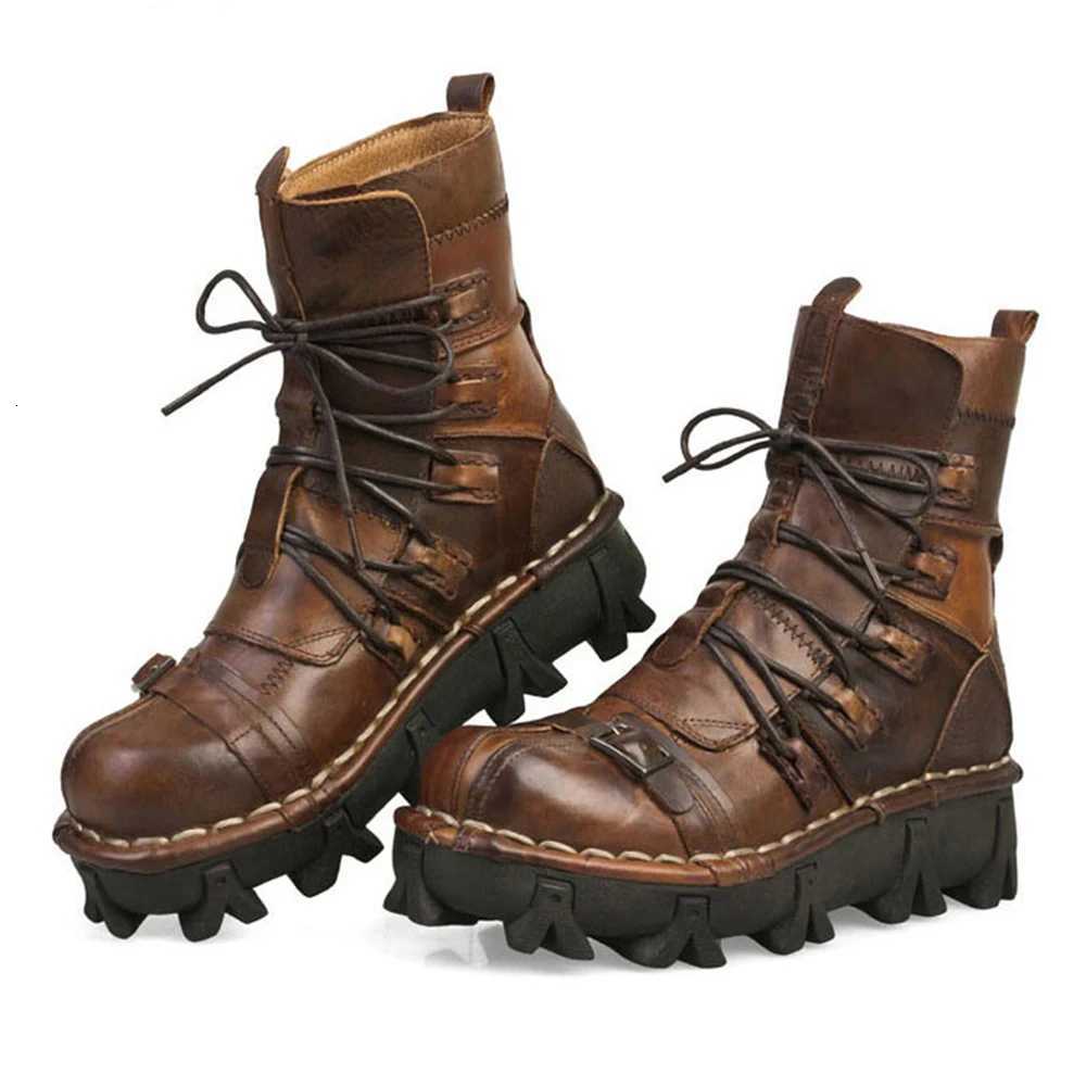 Motorcycle Boots Winter Men Retro Genuine Cow Leather Vintage Skull Punk Casual Martin Boots Moto Motorbike Biker Protective Gear W250811