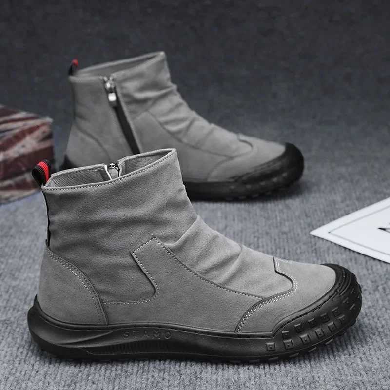 New Autumn Trendy Shoes Zipper Pleated Non-Slip Comfort Flat Thick Soled Wear-Resistant Fashion Boots High Cut Work Wear Shoes W250811