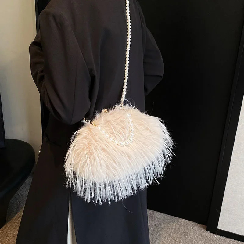 Small Soft Plush Beaded Shoulder Side Bag for Women Winter Fashion Trend n Handbags Clutch Bags 250811