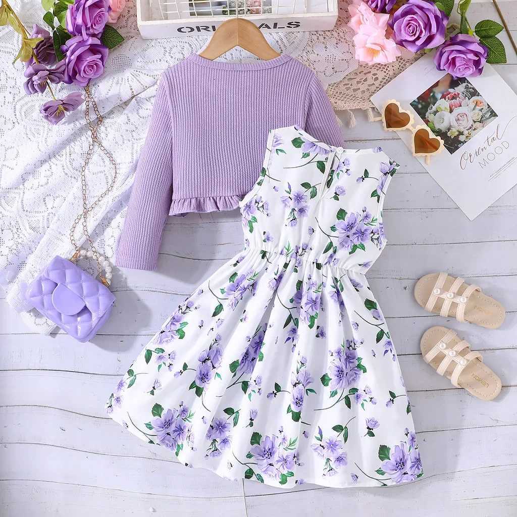 2-8 Years Old Girl Long Sleeve Coat Floral Princess Dresses Outfit Toddler Infant Clothing Set Fashion Kids Wear W250811