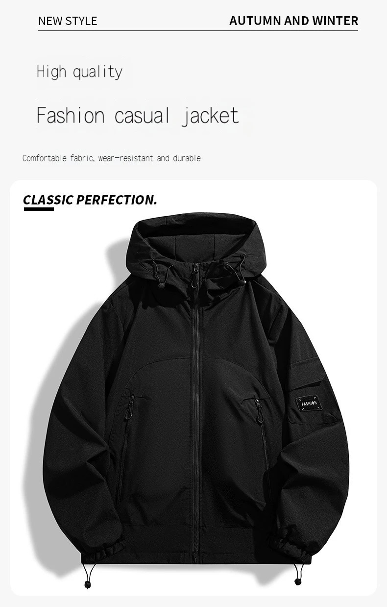 Mens Spring Autumn Jacket Trendy Loose Workwear Windproof Waterproof Hooded Mountaineering Outdoor Coat 250811