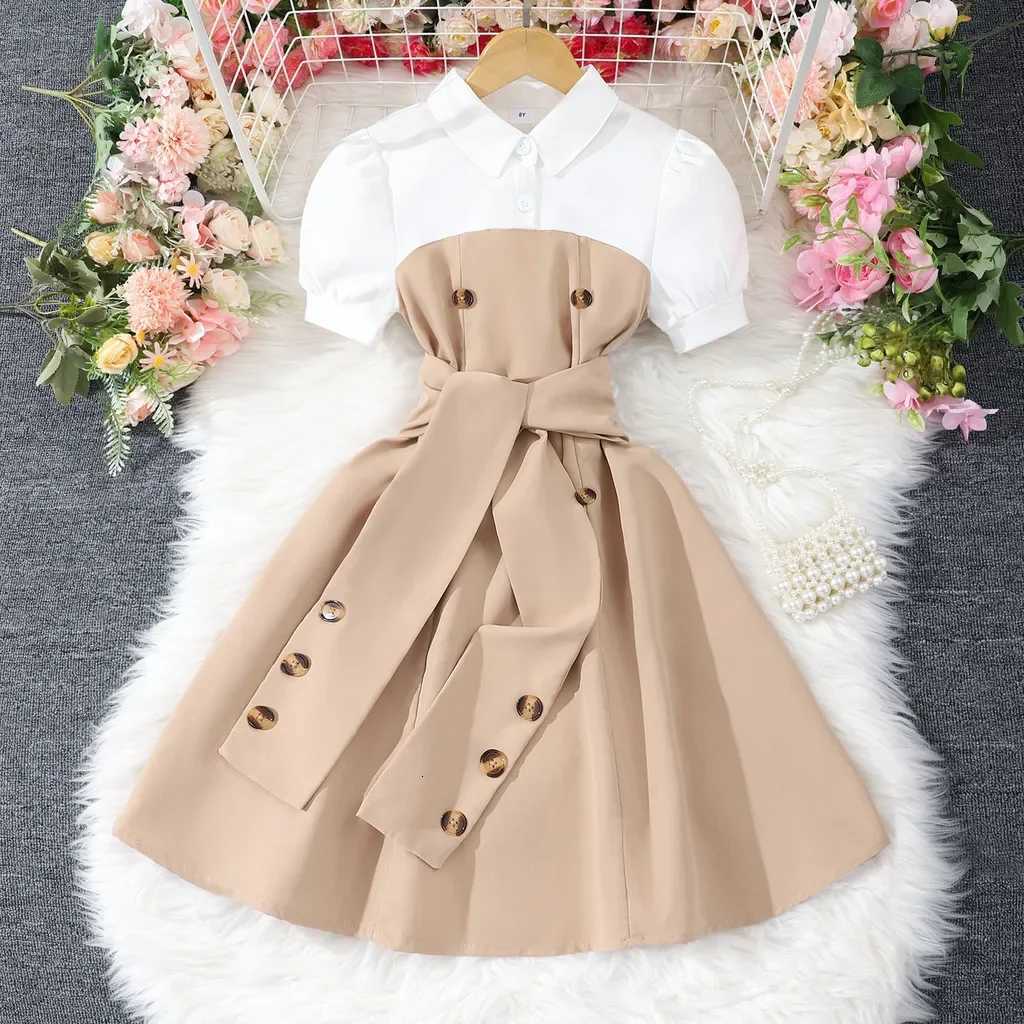 New Retro Khaki Kids Girl Dress Summer Elegant Vacation Casual Birthday Party Children Princess Dresses 4 5 6 7 8 9 10 11 12 Years W250811