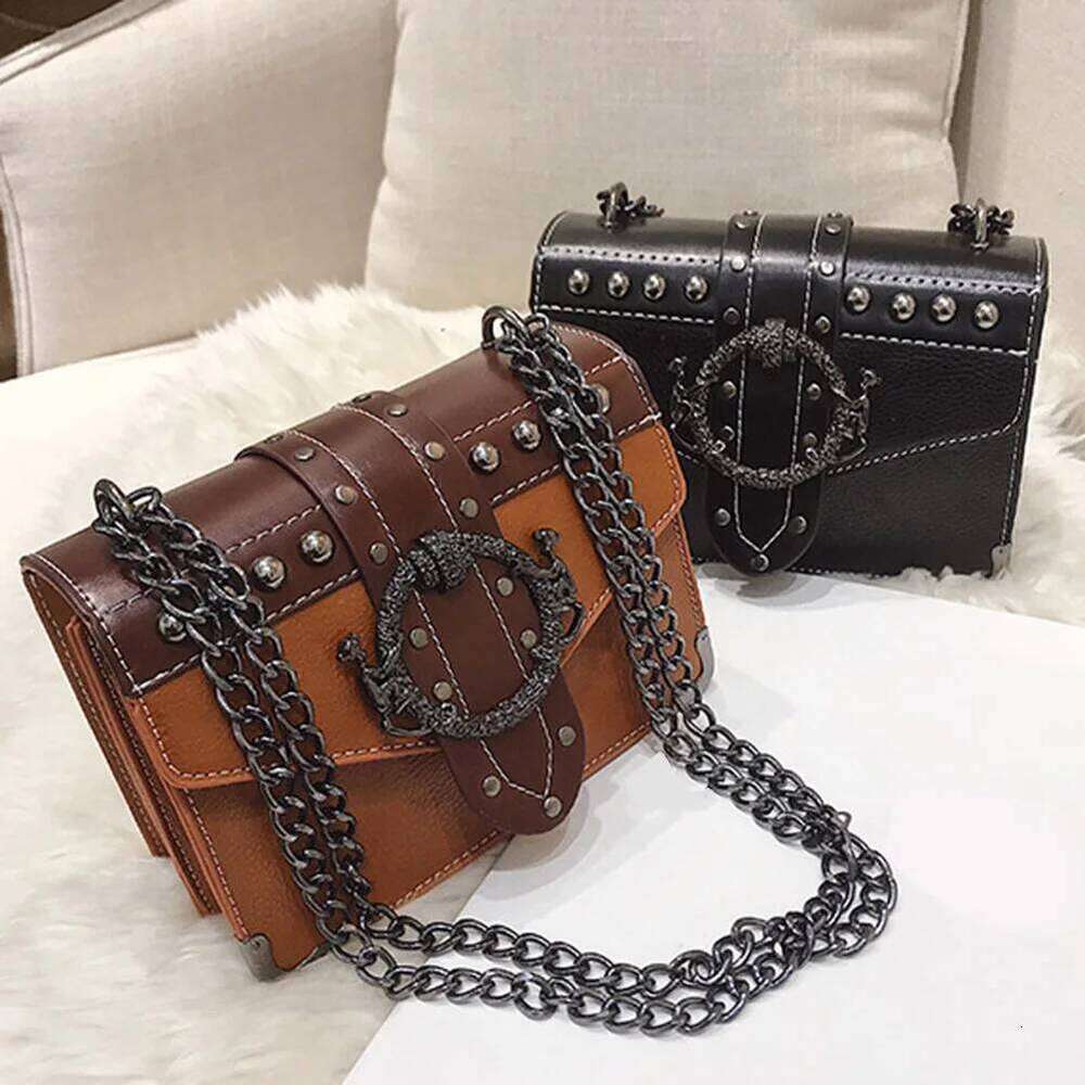 European Fashion Ladies Square Bags New Quality PU Leather Female Designer Totes Rivet Lock Chain Shoulder Messenger bags