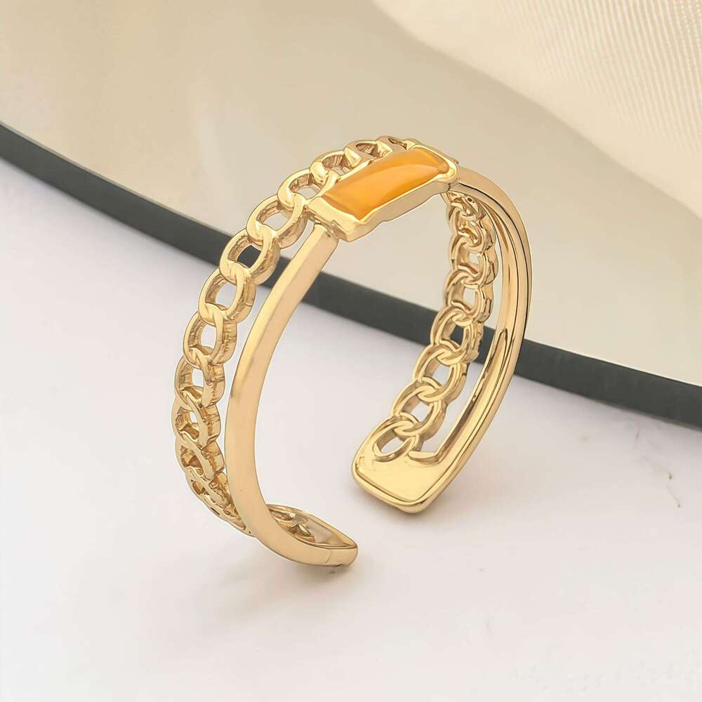 Stainless Steel High-End Feel, Personalized Hydraulic Open Ring, Inlaid with Zircon, Colorful Ring