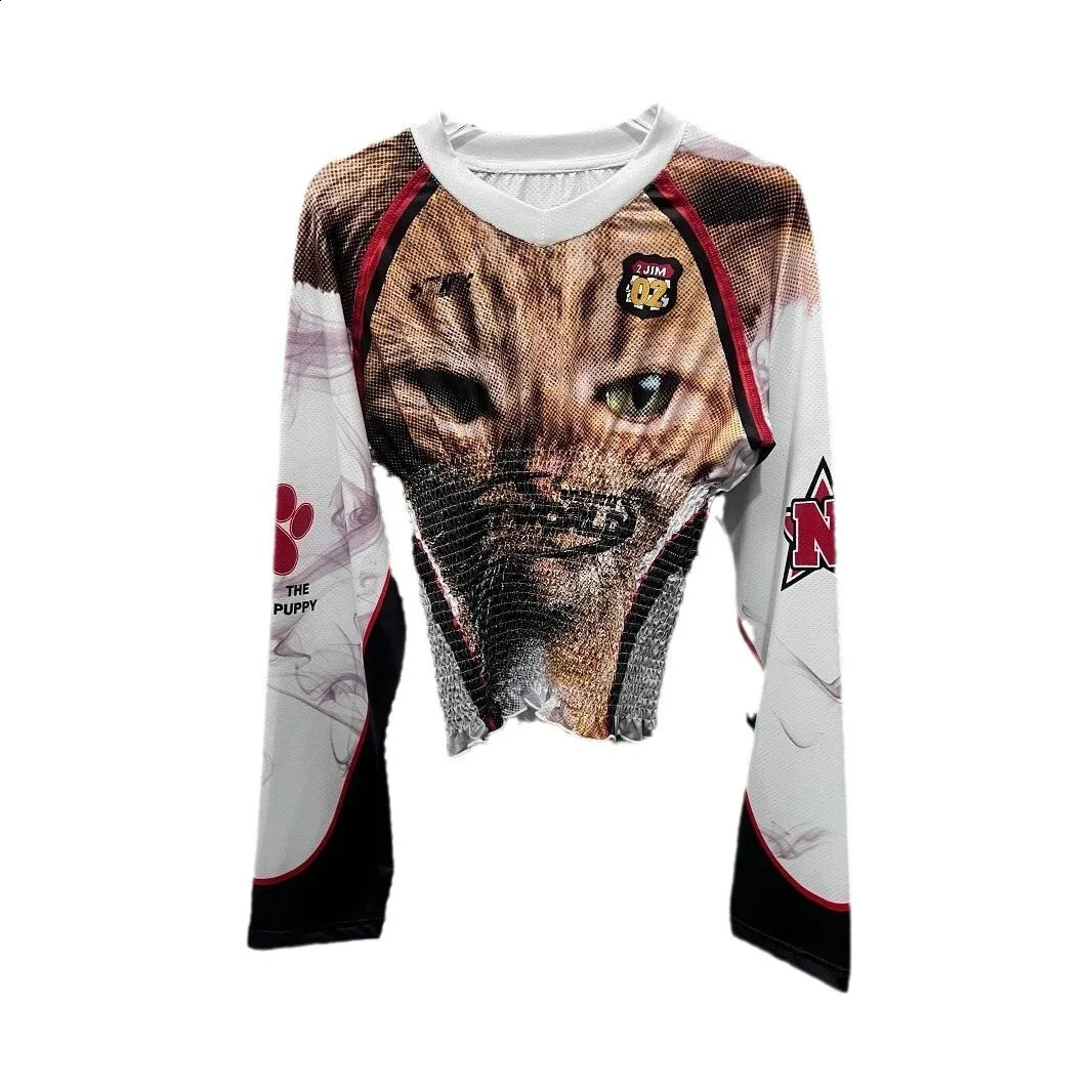 PREPOMP Spring Arrival Long Sleeve V Neck Print Cartoon Slim T-shirt Women GT003 250811