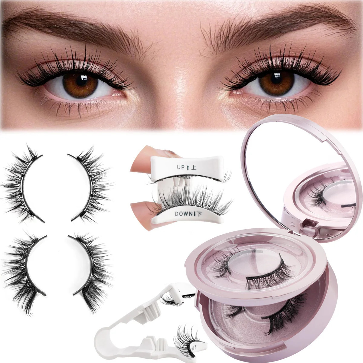 2 Pairs Magnetic Eyelash Natural Look Fluffy False Eyelashes Reusable Magnetic Eyelash Set with Applicator No Glue Need Makeup 250805