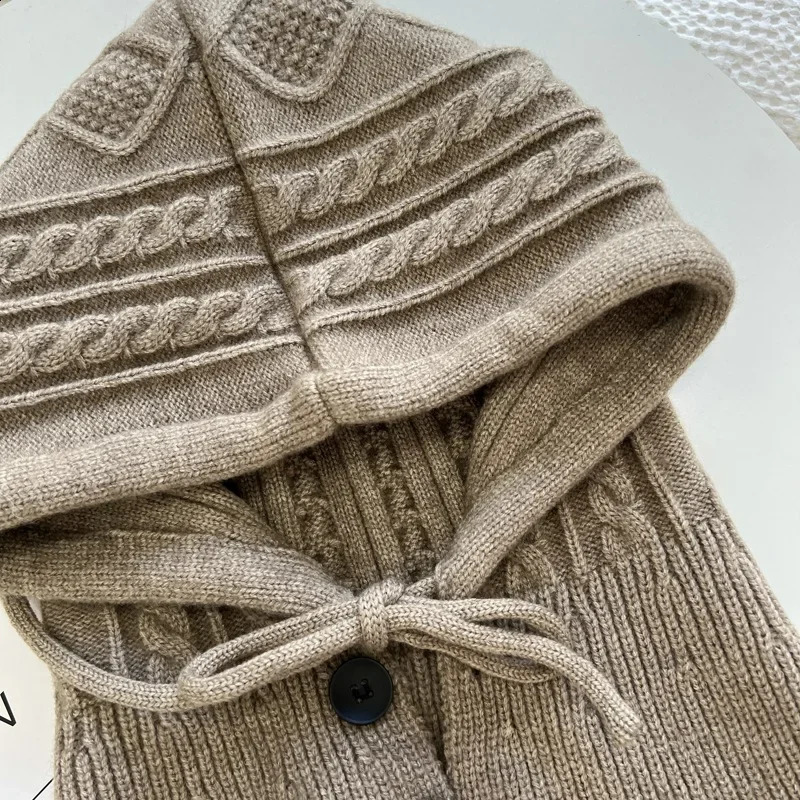 Knitted Balaclava Hat Winter Warm Thicken Cashmere Scarf Set Shawl Split Finger Gloves Wool Pullover Hat Accessories 250808