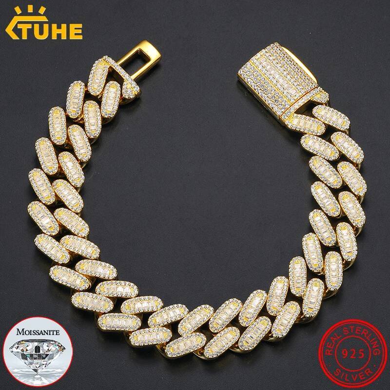 TUHE High Quality New 14mm Cuban Link Necklace Men Mossanite Sterling Silver 925 Chains Necklaces Hip Hop Jewelry