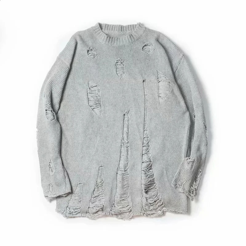 Men Women Streetwear Hip Hop Pullovers Jumper Fashion Oversized All-match Men Spring Wash Hole Ripped Knit Sweaters 250805