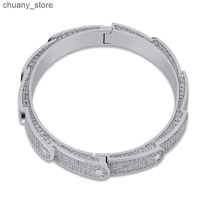 18K Gold and White Gold Plated CZ Cublic Zirconia Mens Hip Hop Iced Out Bangle s Gold and Diamond Hot Wheels Bangle Gifts for Guys L250811