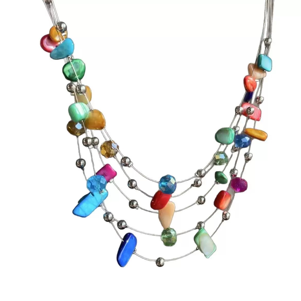 Multi-layered colorful thick crystal necklace Bohemian style set