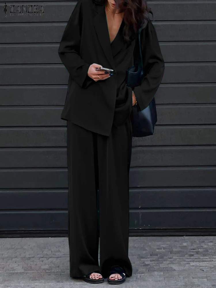 Fashion Women Loose Pants Sets ZANZEA Long Sleeve Shirts Wide Leg Pants Oversized Office Lady Outfits Tracksuit Streetwears 250805