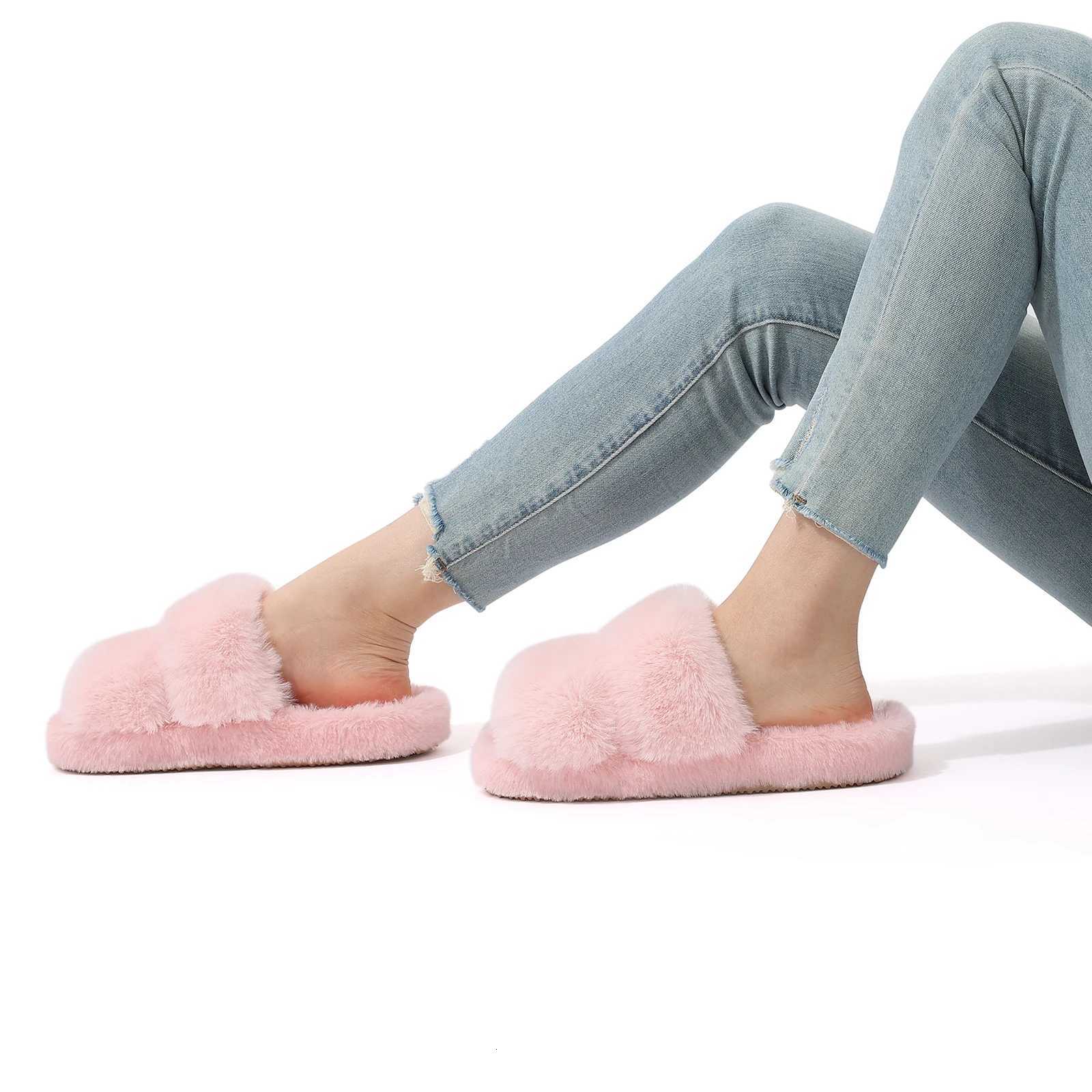 Evshine New Open Toe Fluffy Slippers Indoor Warm Fur Female Slides Fashion Plush Womens House Shoes Womens Winter Fuzzy Slippers XJ250811