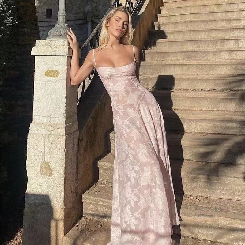 2025 Summer New Fashionable and Sexy Transparent Beach Resort trend Slimming Strap Skirt Flower Dress New Designer