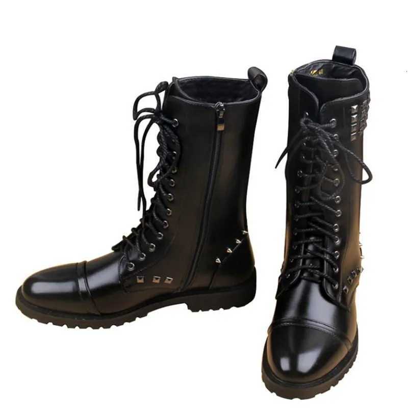 England Style Boots Black Punk Motorcycle Boots For Men PU Leather Zipper Buckle Strap Warm Snow Boot Riveted Mens Boots W250811