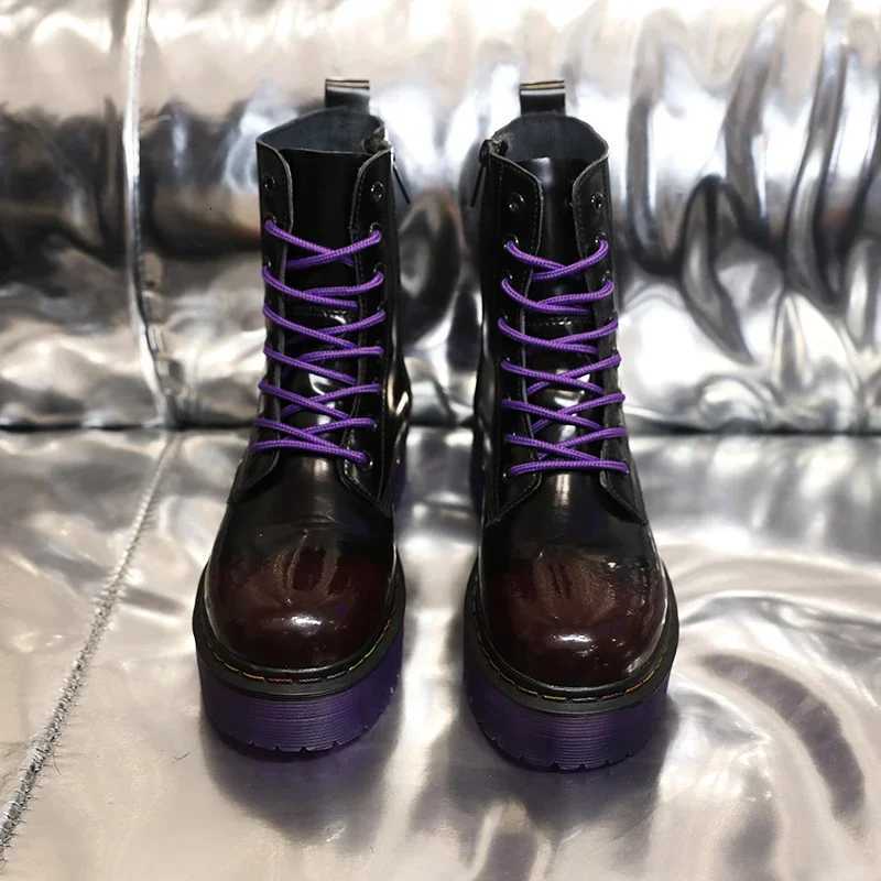 2025 New Womens Ankle Boots Increased Boots Fashion Genuine Leather Purple Casual Motorcycle Luxury Shoes W250811