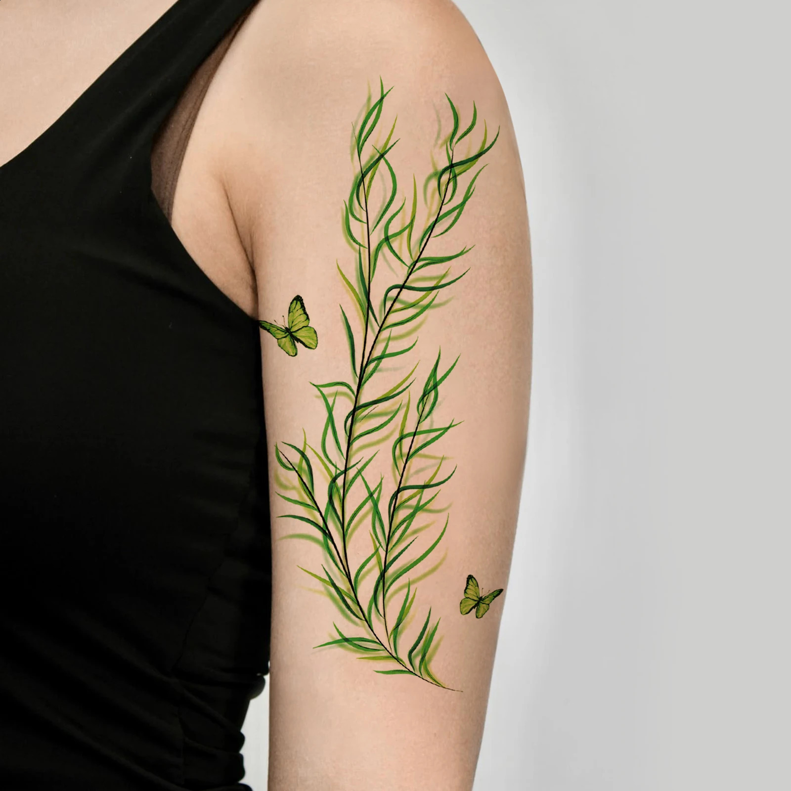 6pcs Green Vine Leaves Series Temporary Tattoo Stickers for Hand Arm Back Disposable Body Wild Grass 250809