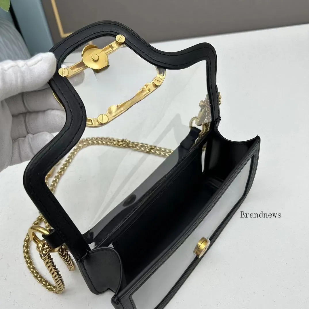 Summer Transparent Shoulder Real Leather Women's Designer Chain Totes Crossbody Bag Fashion Clear Patchwork Purses And Handbags Two Sizes 2579