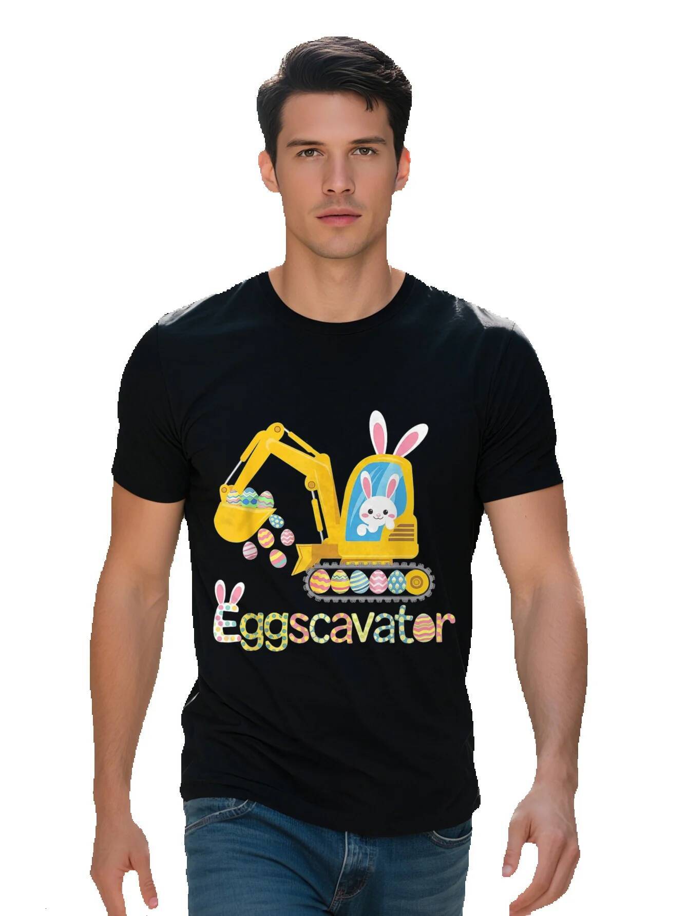Funny EggsCavator Bunny Eggs Graphic T Shirt Men Women Cotton Breathable Short Sleeve Tee Casual Humorous 0e625