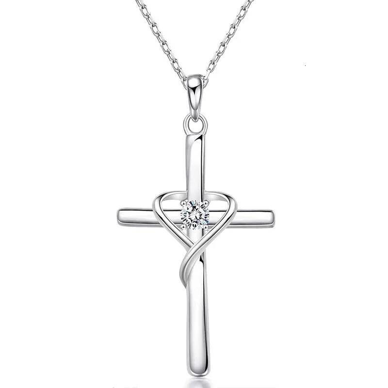 Huitan Delicate Trendy Cross Necklace Female Fashion Jewelry with Brilliant Zirconia Sier Color Pendant Accessories for Women Jewelry for Women