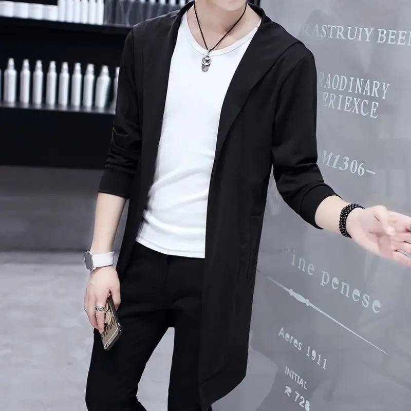 Mens Shawl Casual Cardigan Long Sleeve Trench Coat Lightweight Open Front Length Korean Style 250804