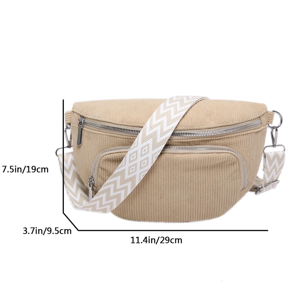 Chest Bag Corduroy Waist Pack Wide Guitar Strap Fashion Fanny Packs Large Capacity Vintage Shoulder Bags Women Banana Bolsas 250811
