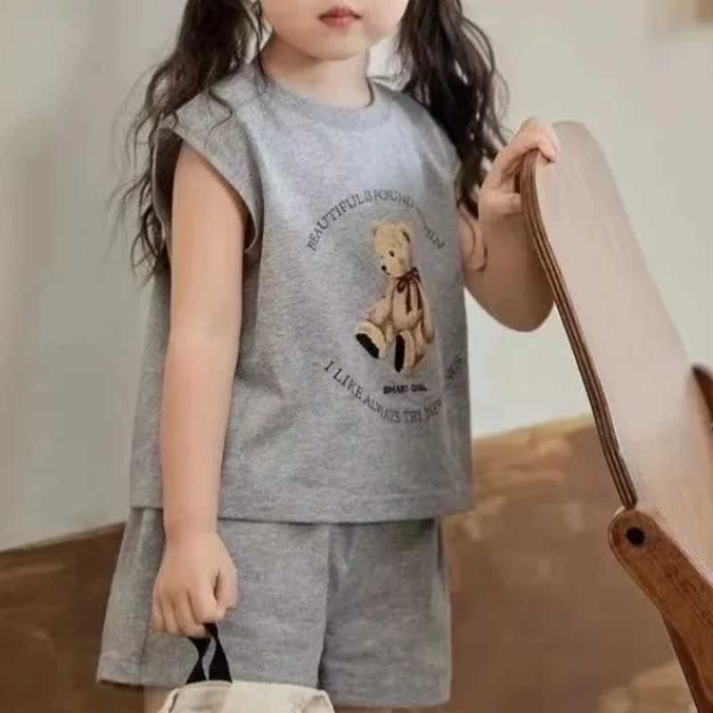 2PCS Kids Set Summer Cotton Girls Tops +Shorts Pants Baby Sleeveless Vest T-shirt Childrens Clothing Z250811