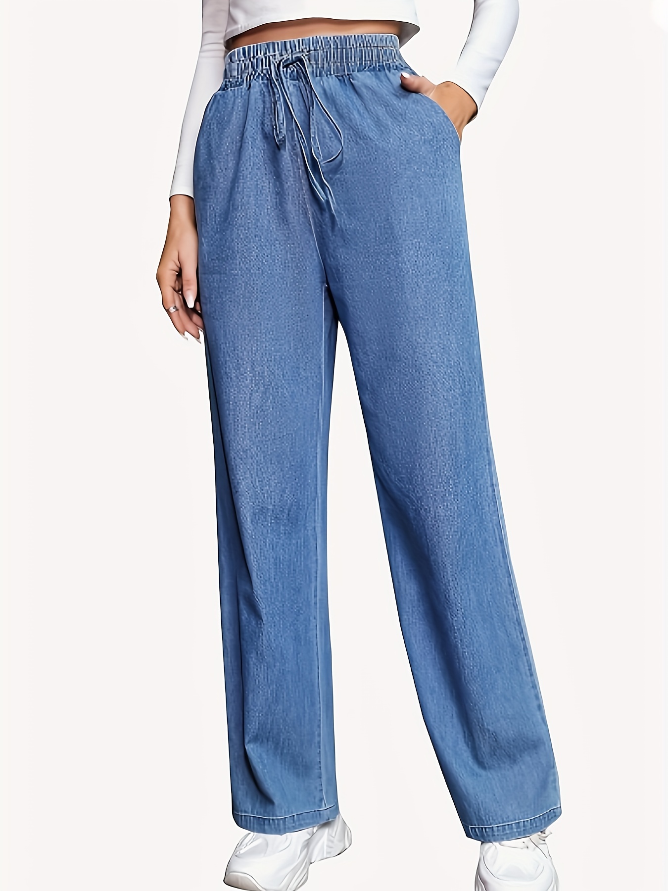 Women's Jeans Breathable Womens Stretchy Jeans Versatile Stylish High-Waisted Blue Jean Bottoms
